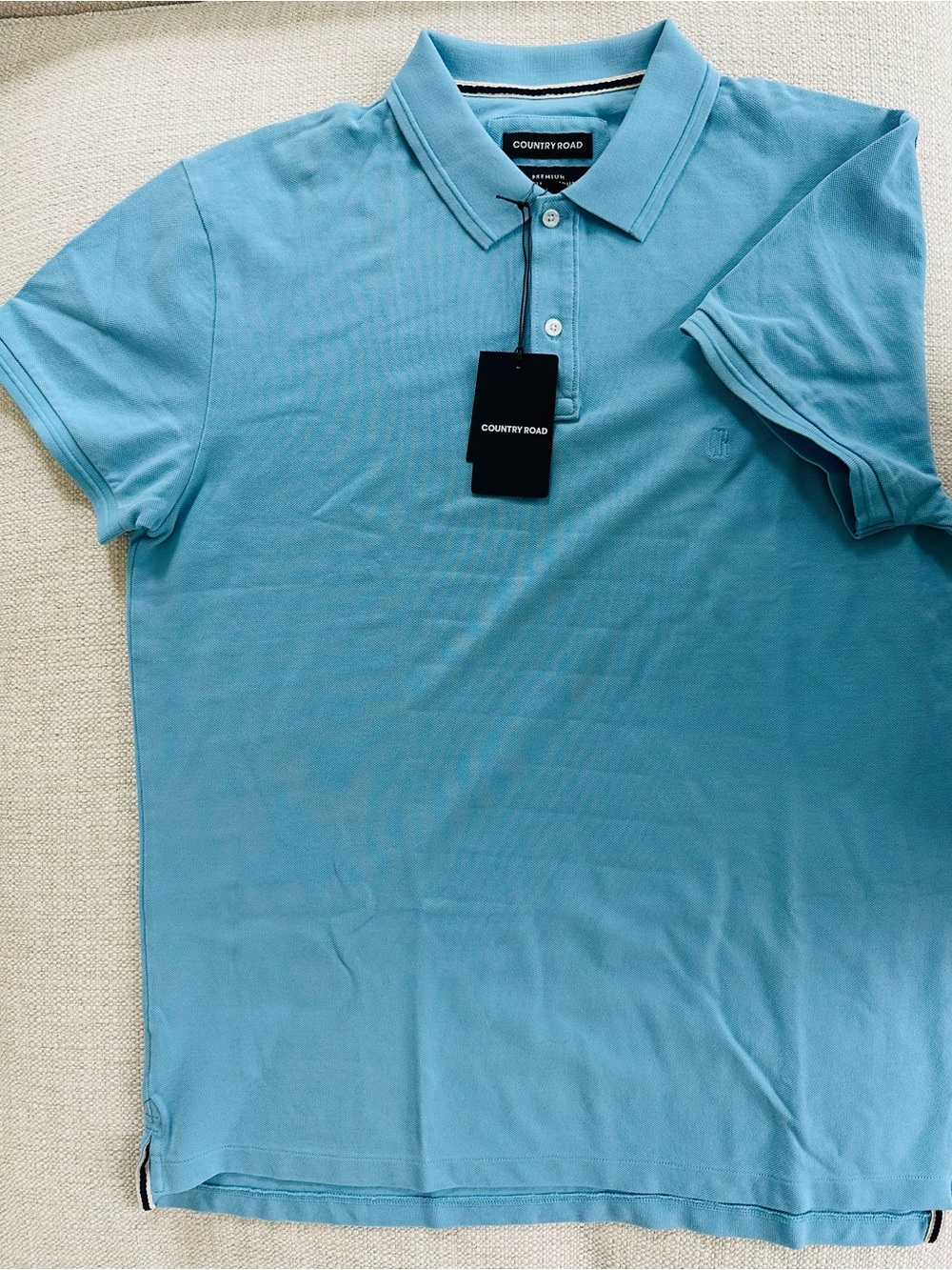 Trenery Men’s Sky Blue Short Sleeve Cotton Polo Shirt Size L